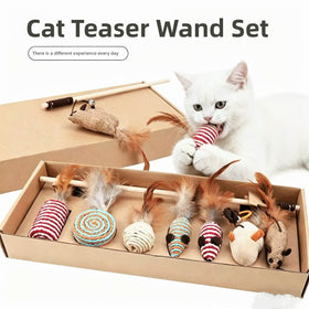 Interactive Cat Toys Set with Feather Teaser and Bell